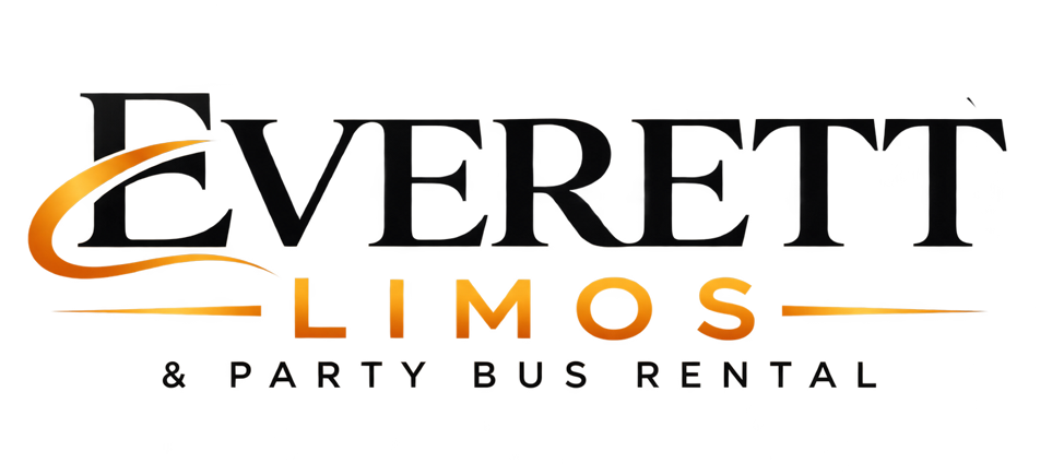 Everett Limos & Party Bus Rental logo in black and gold with a modern luxury design and elegant swoosh.
